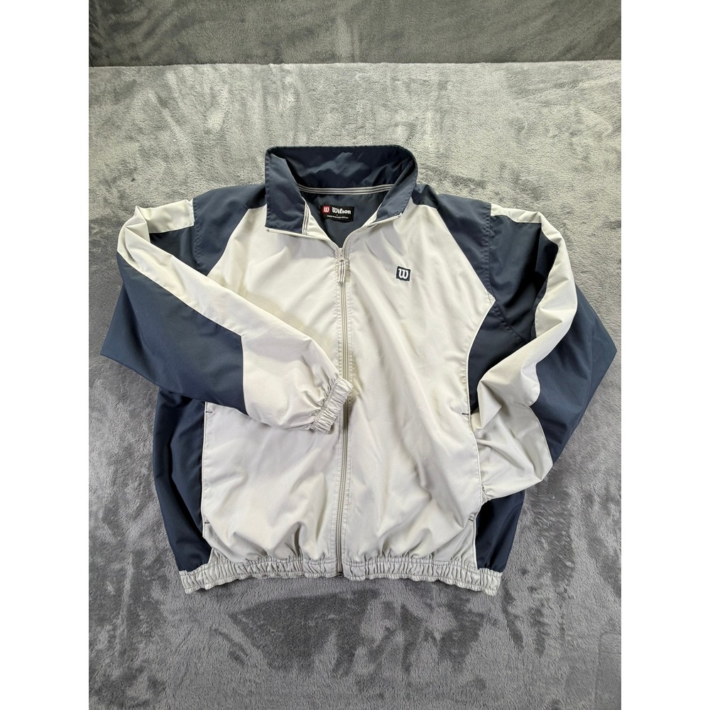 Wilson Mens Windbreaker Jacket Large Gray Navy Blue Full Zip Track Sporty L